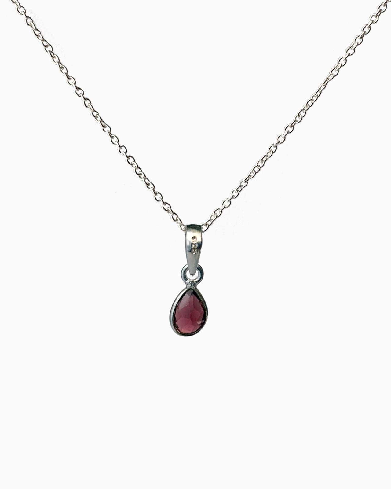 Garnet Pendant and Sterling Silver Necklace