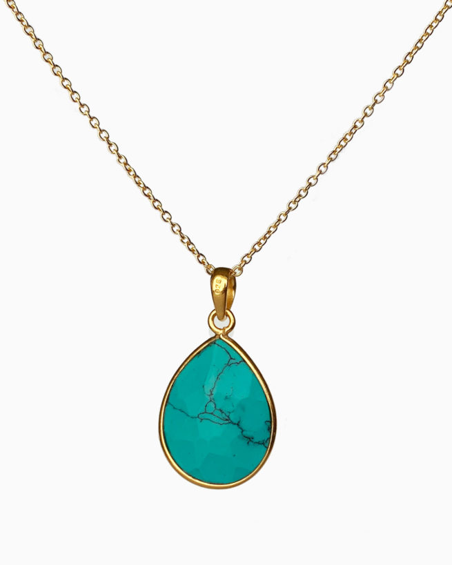gold plated turquoise large stone necklace by veda