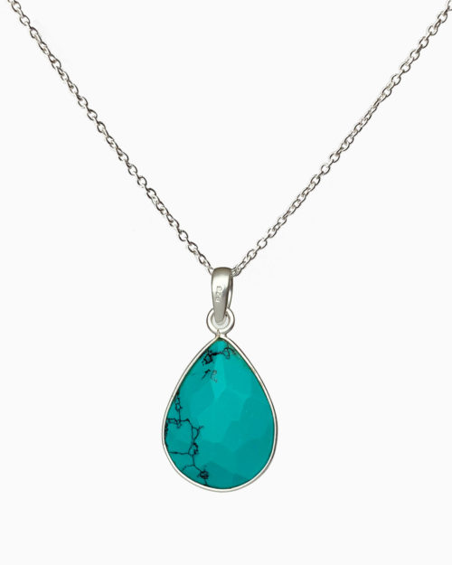 silver turquoise large stone necklace by veda