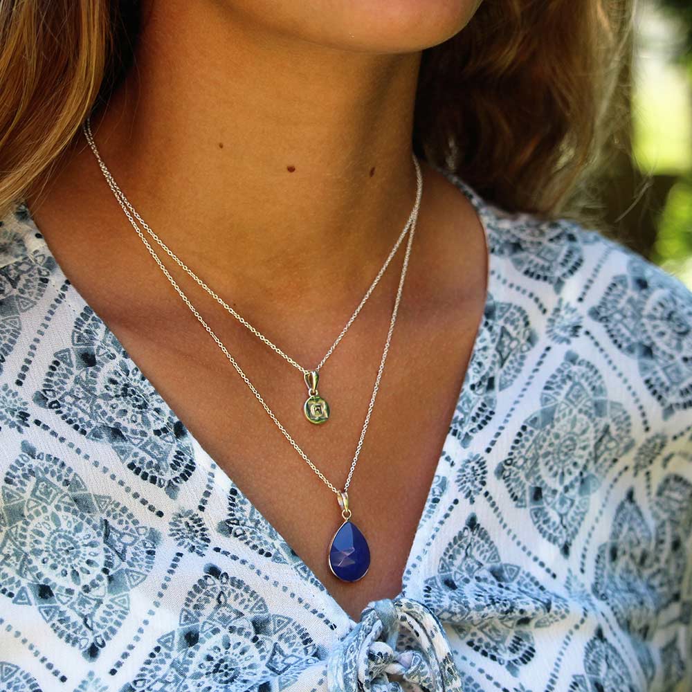 Blue chalcedony honeycomb charm necklace