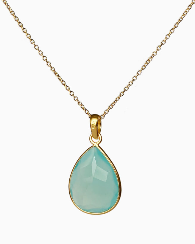gold plated large aqua chalcedony necklace by veda