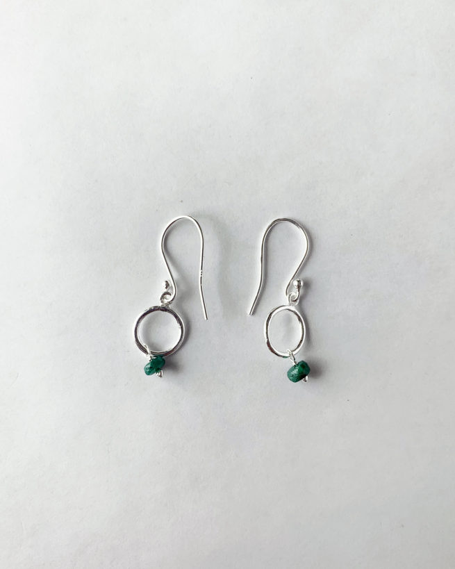 emerald circle silver drop earrings by veda