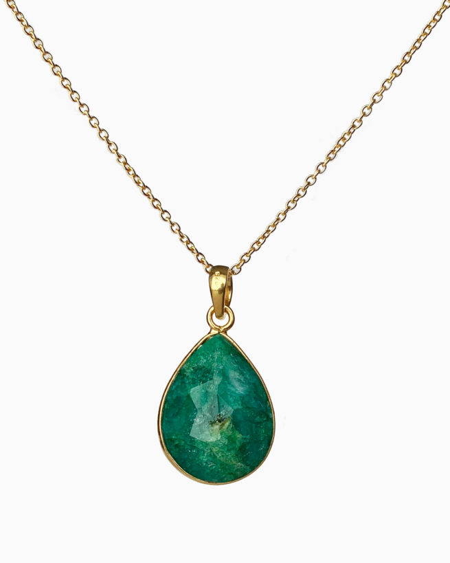 gold plated emerald large stone necklace by veda