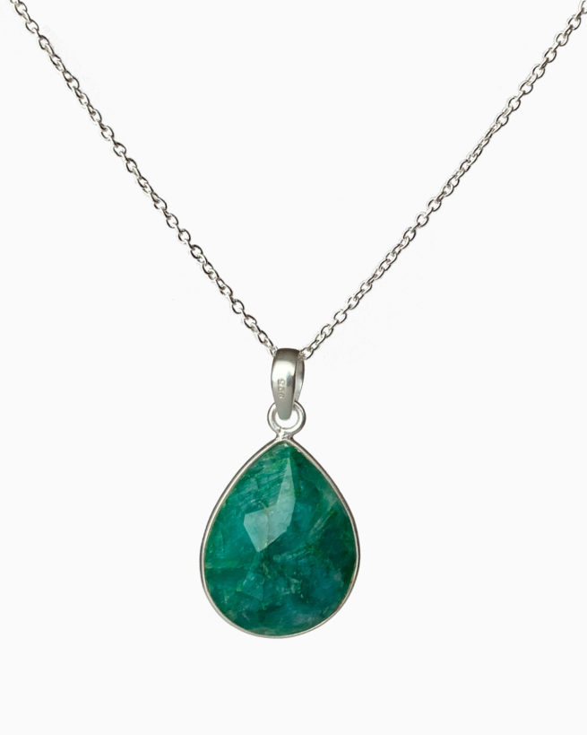 silver emerald large stone necklace by veda