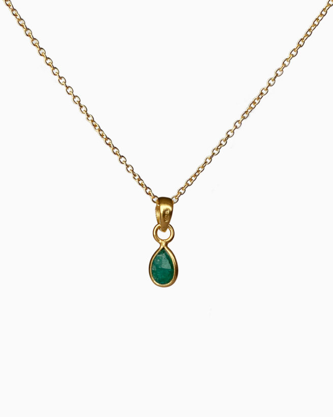 gold plated emerald small stone necklace by veda