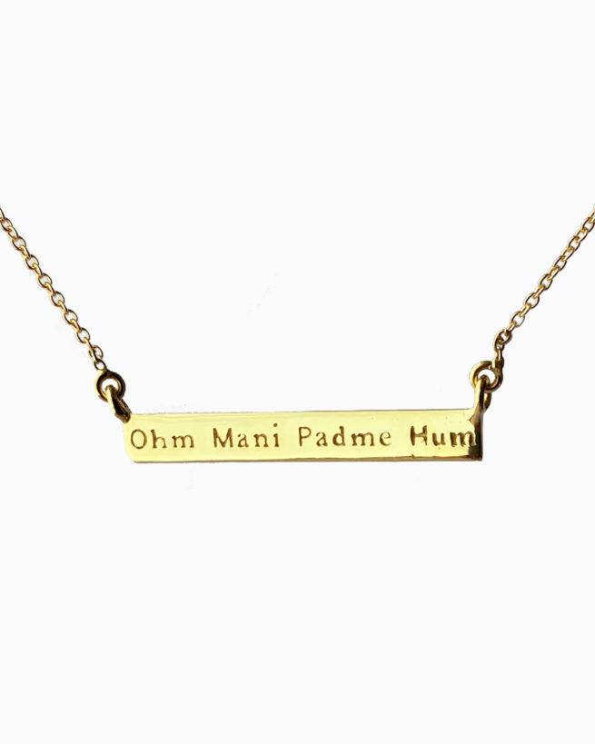 gold plated Ohm Mani Padme Hum Bar necklace by veda