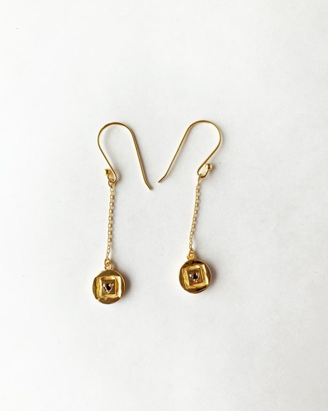 gold plated root chakra chain earrings by veda