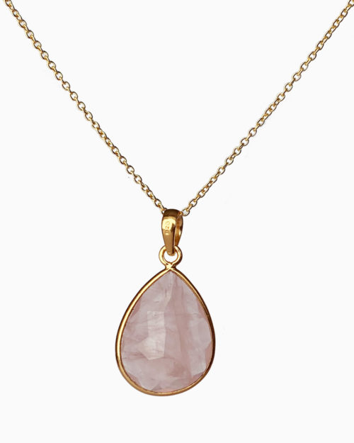 large rose quartz gold plated necklace by veda