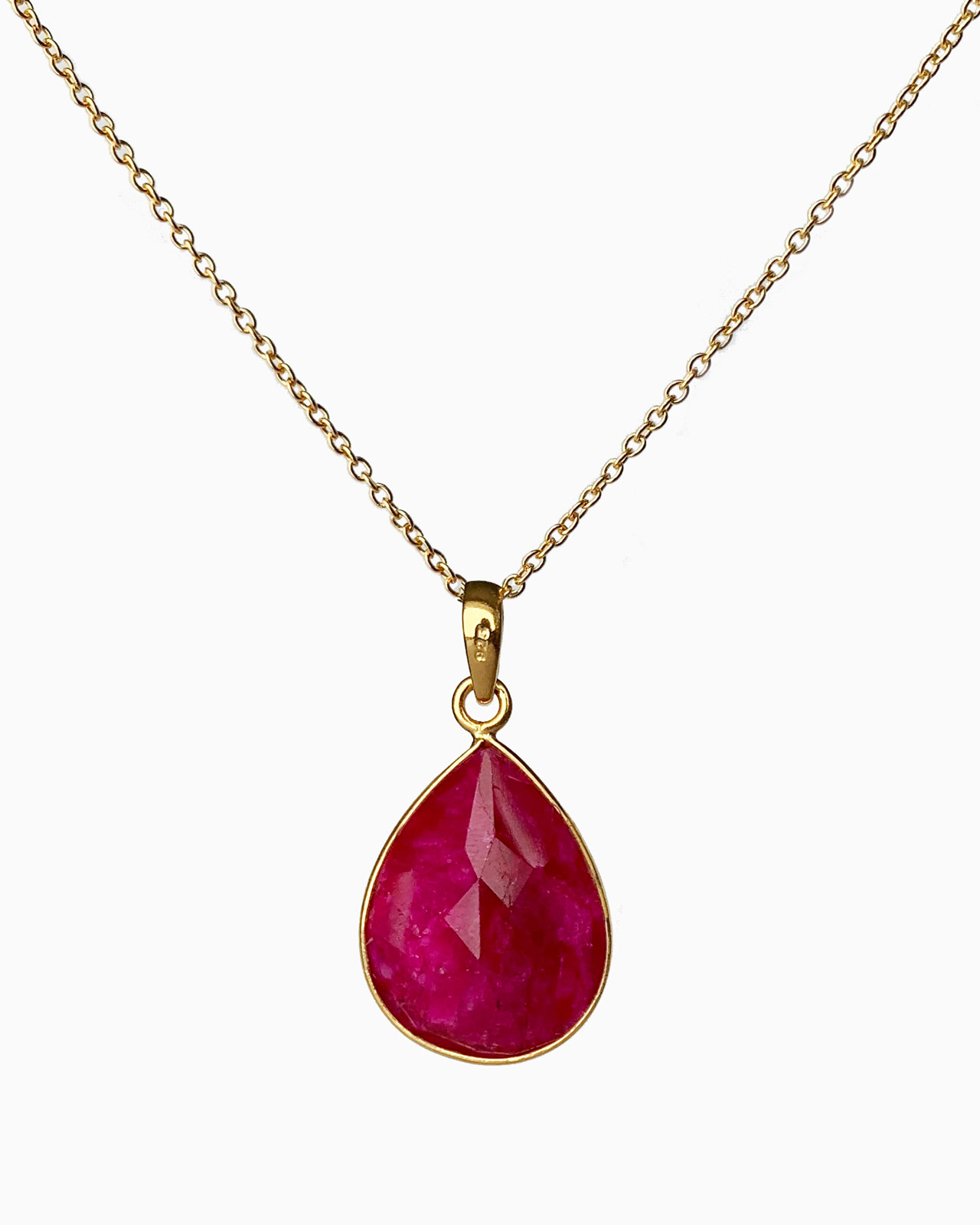 14k Yellow Gold 2.01ct Ruby .12ct Diamond Clover Necklace - American Jewelry