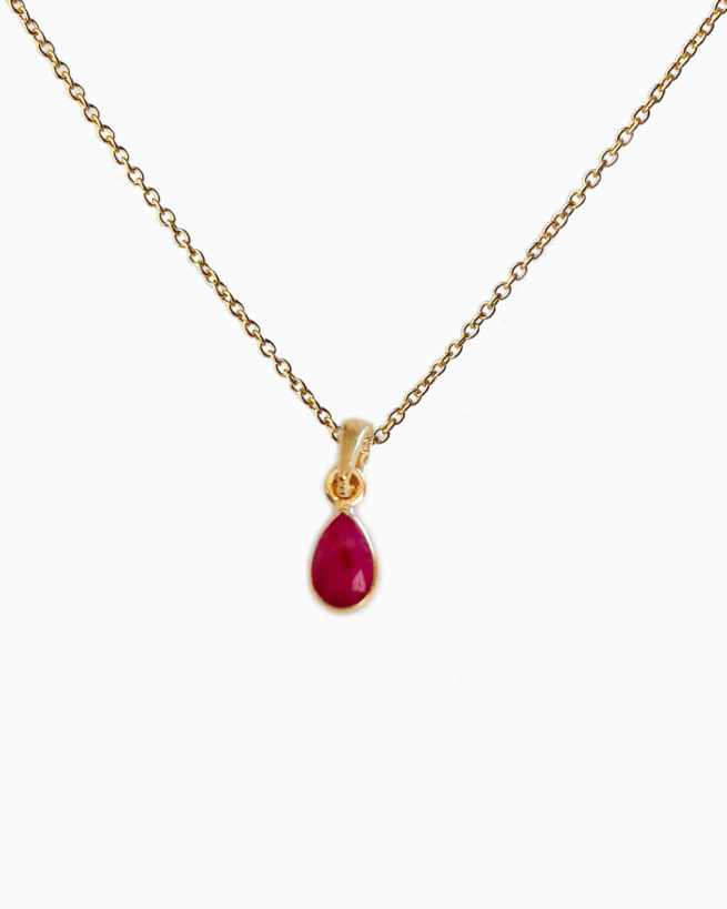 small gold plated ruby pendant necklace by veda jewelry