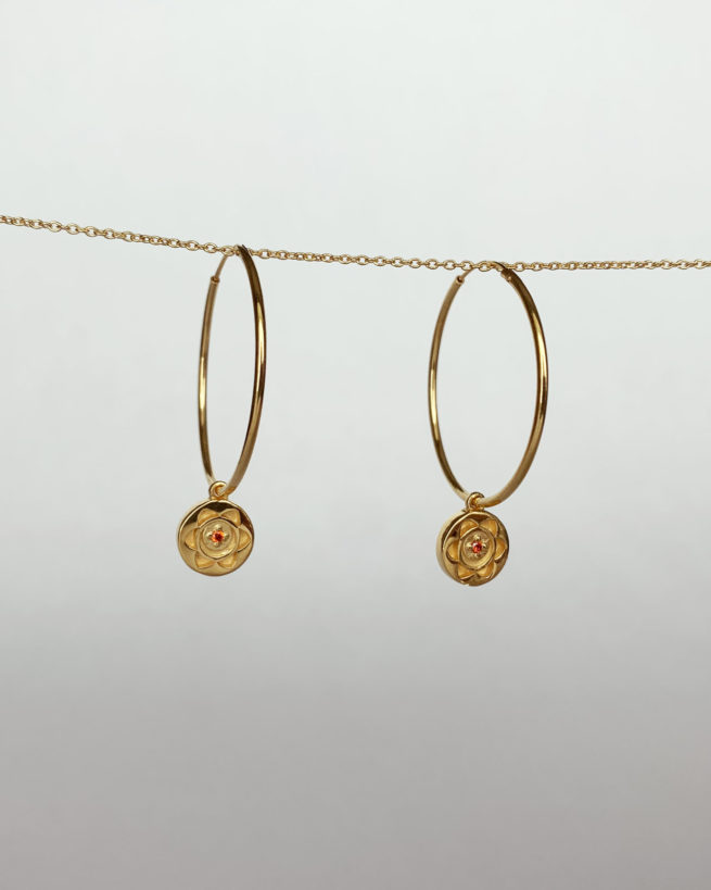 gold plated sacral chakra hoop earrings by veda