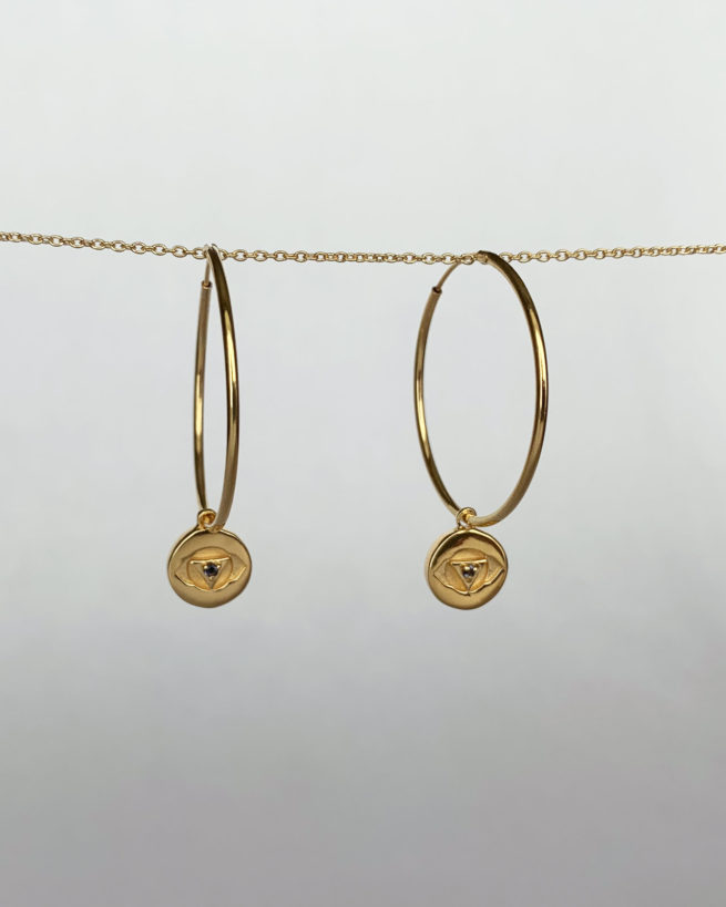 gold plated third eye chakra hoop earrings by veda