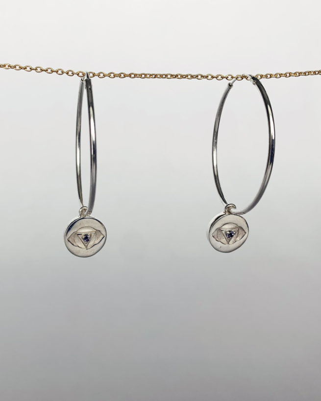 silver third eye chakra hoop earrings by veda