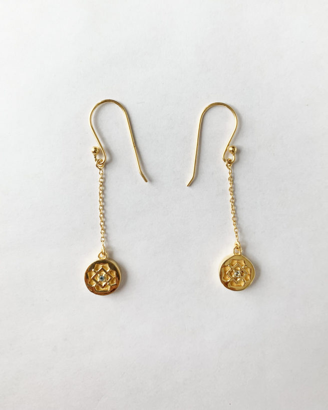 gold plated throat chakra chain earrings by veda