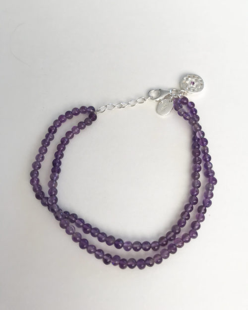 amethyst and crown chakra bracelet in silver by veda jewelry