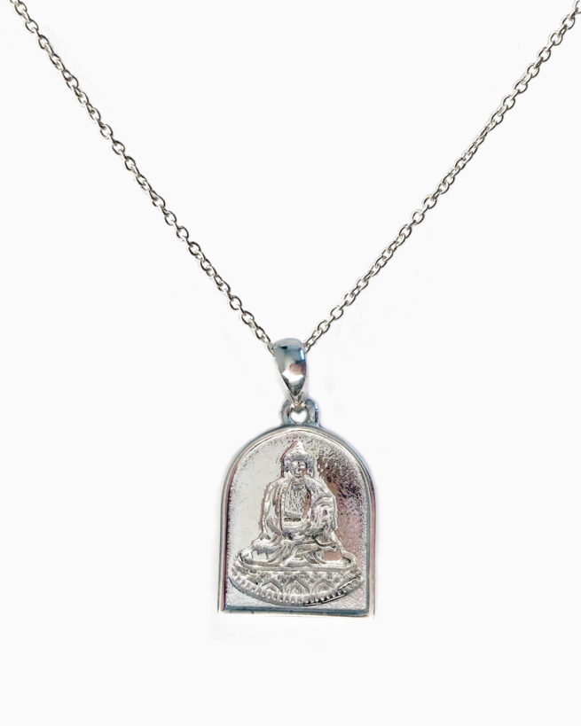 silver buddha necklace by veda jewelry