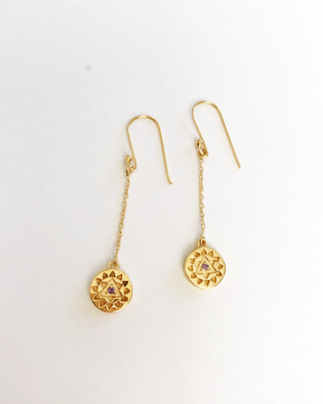 crown chakra chain earrings in gold plate by veda