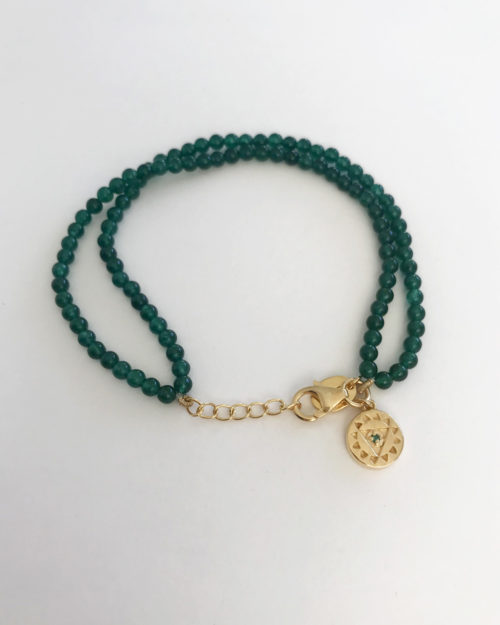 emerald and heart chakra bracelet in gold plate by veda jewelry