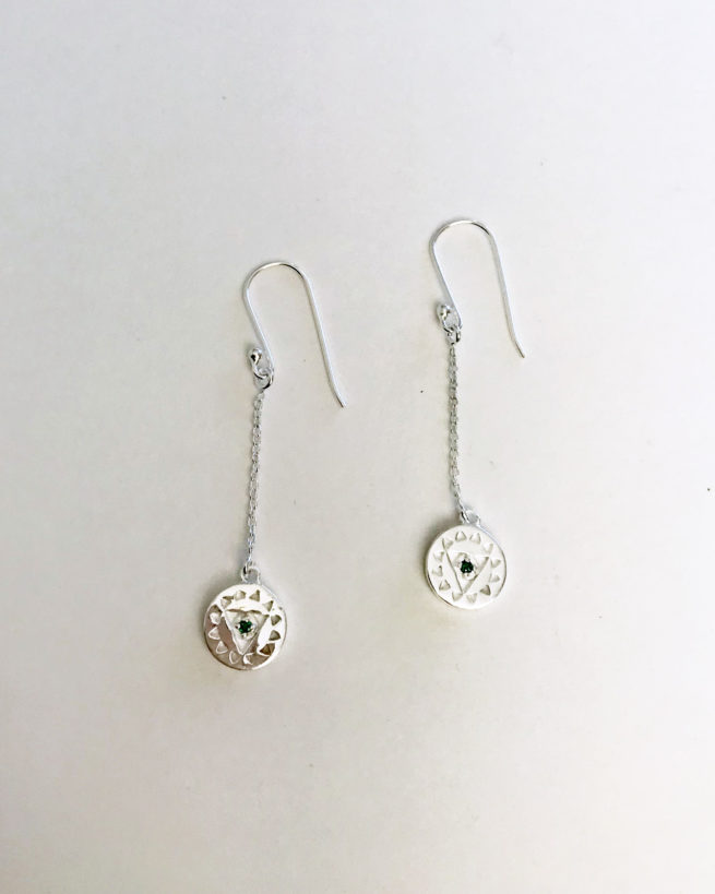 heart chakra chain earrings in silver by veda