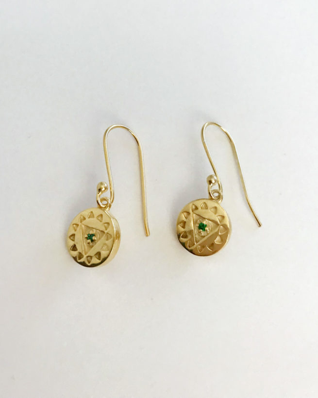 heart chakra gold plated drop earrings