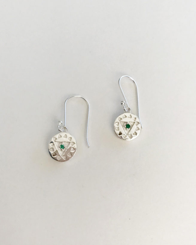 heart chakra silver drop earrings