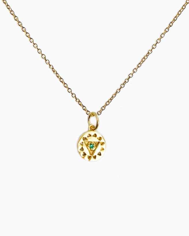 heart chakra necklace in gold plate by veda