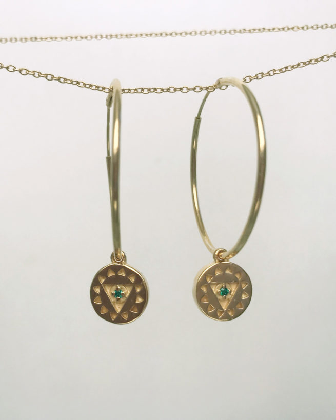 heart chakra gold plated hoop earrings by veda
