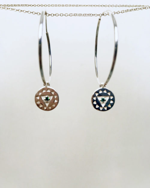 heart chakra silver hoop earrings by veda