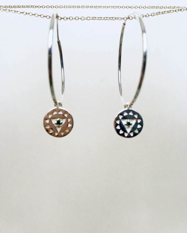 heart chakra silver hoop earrings by veda