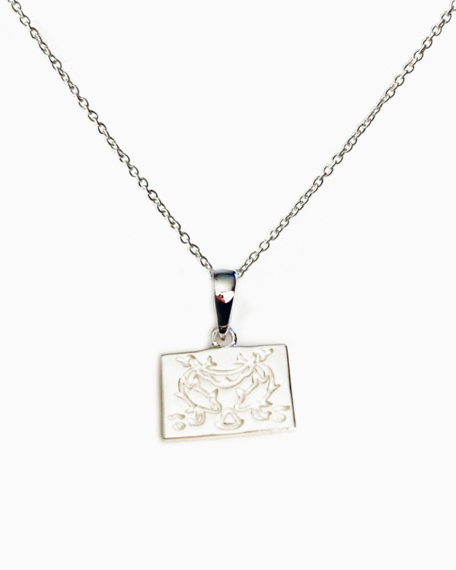 silver two golden fishes necklace by veda jewelry